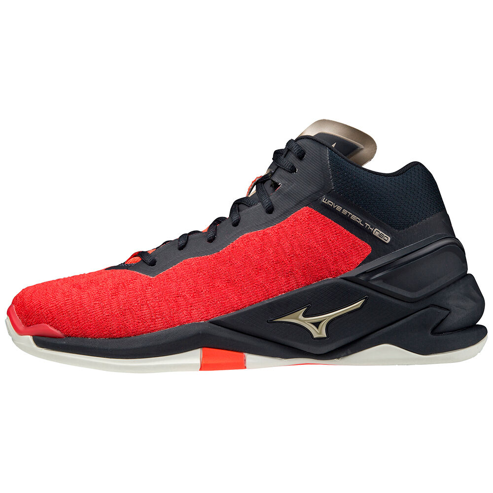 Tenis Handebol Mizuno Wave Stealth Neo Mid - Homem - Pretas/Vermelhas/Douradas - ZBRNK0489